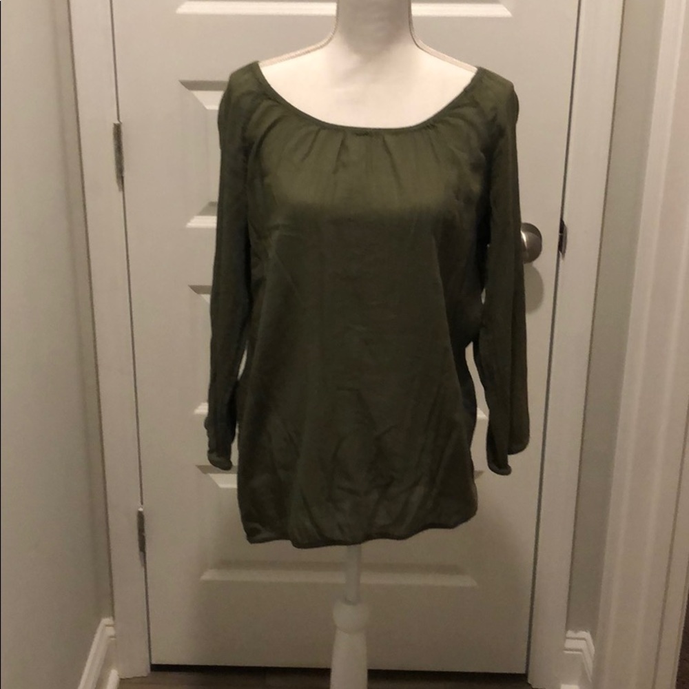 Long sleeve, wide neck, olive green blouse